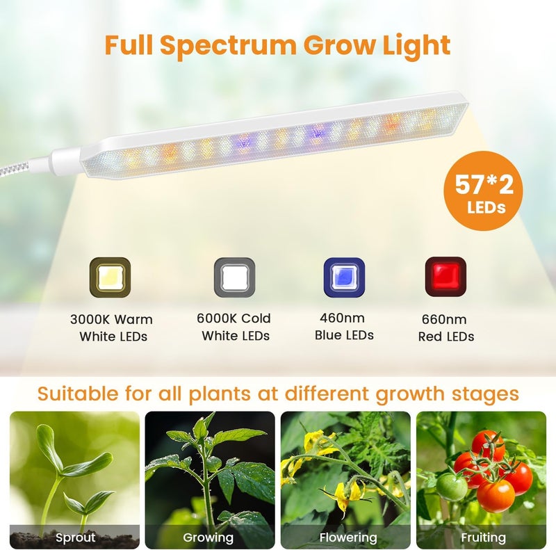 Kullsinss Grow Lights for Indoor Plants with Stand, 2-Heads Full Specturm Plant Grow Light with 4/8/12/16H Timer, 3 Color Modes, 360° Flexible Gooseneck, 24-68.7in Hight Adjustable Plant Growing Lamp - Image 4